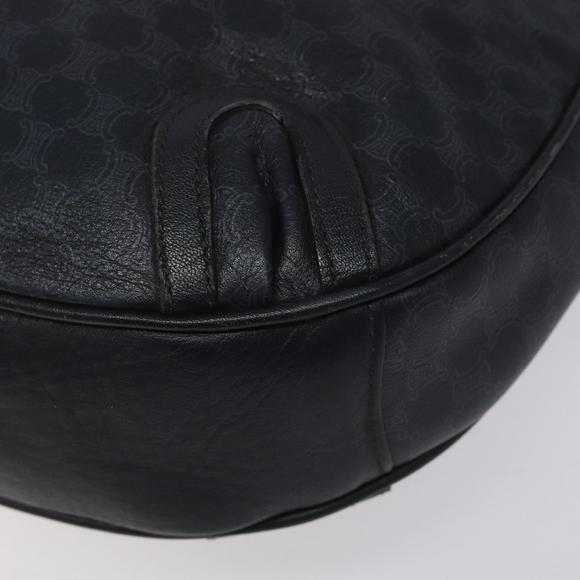 CELINE Macadam Canvas Shoulder Bag Leather Navy Gold Auth 114752